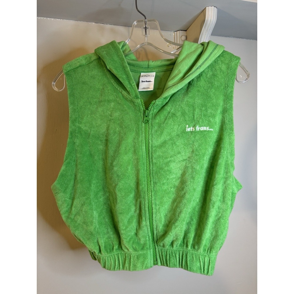 IETS FRANS Kelly Green Terry Cloth Hooded Zip Up Vest S